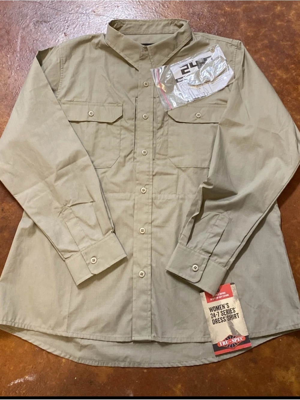 Women’s NWT 2XL XXL Tru-Spec 24-7 Series Dress Shirt Khaki Tan Long Sleeve